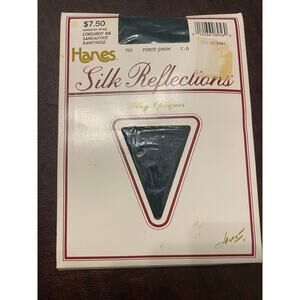 NOS Vintage Hanes Silk Reflections Corduroy Rib‎ Pantyhose Forest Green C-D